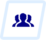 A blue and white icon of people